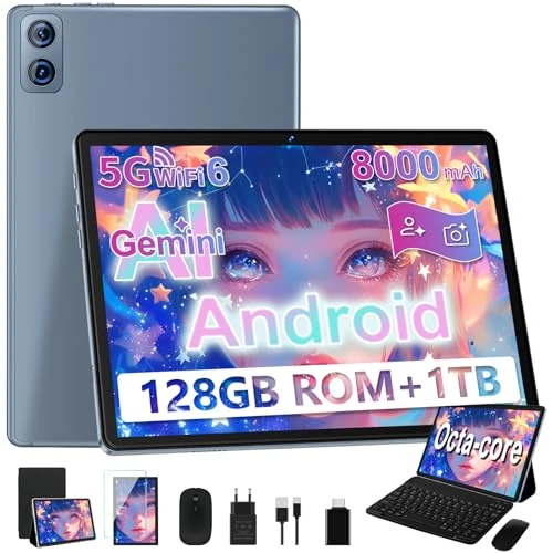 Dghrti - Tableta de 10" con carcasa metálica Android, 22 GB de RAM y teclado, 128 GB ROM/TF 1 to Extensible, 8000 mAh,UFS 2.1 Flash, Octa-Core, WiFi 5G, BT5.0, 8 MP + 5MP, Widevine L1 - Gris
