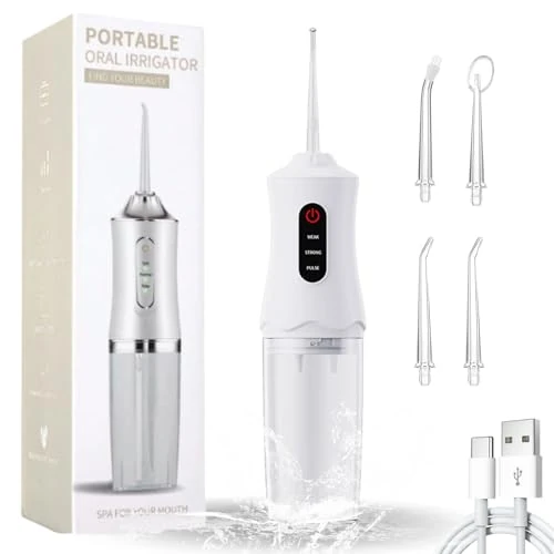 Zeitlich begrenztes Angebot: Tragbare Dentaldusche, Zahnreinigung, Zahnsteinentfernung, Wasserflosser, kabelloser Munddusche, wasserdicht und wiederaufladbar 4 Düsen 1 Ladekabel Geeignet für Reisen von 17.99 € auf 17.99 € (0.0% Rabatt)