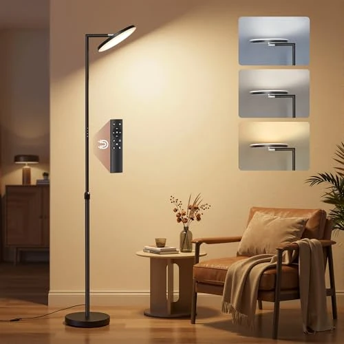 Offerta a tempo: VASAGLE Lampada da Terra LED Regolabile in Altezza, Piantana 36 W, Testa Orientabile, Camera da Letto Ufficio, Timer, Funzione Memoria, Pulsanti e Telecomando, Nero Opaco LFL008BD02 - 30% da 49.99 € a 35.24 €