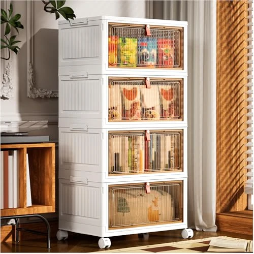 Offerta a tempo: PurKeep Scatole Plastica con Coperchio - 28L*4 Contenitore con Coperchio, Scatole Portaoggetti con Porte e Ruote, Pieghevole Cassettiera in Plastica, bianco, 4 confezioni - 37% da 59.99 € a 37.99 €