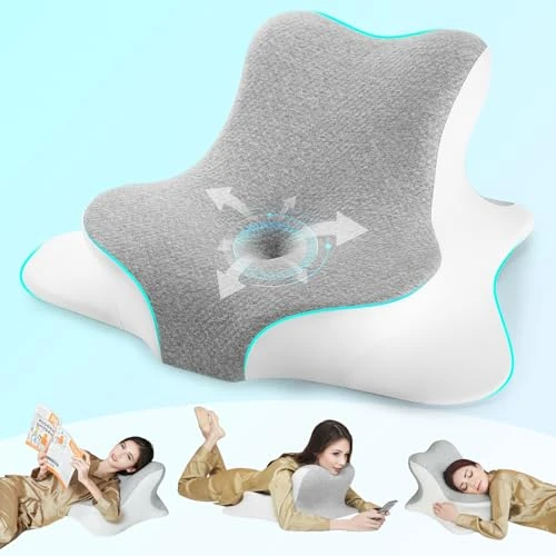 GUOMIS Neck Pillow, Memory Foam Pillow, Orthopaedic Pillow, Ergonomic Pillow, Suitable for Side Sleepers, Back Sleepers and Stomach Sleepers (Grey)