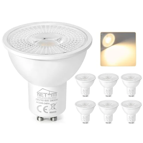 Offerta a tempo: Ketom Lampadine LED GU10 2800K, Faretti LED GU10 Luce Calda, Lampadina 6W (Equivalenti a 60W), 480 Lumen, 120° Angolo del Fascio, Non Dimmerabili, 6 Pezzi - 37% da 17.99 € a 11.30 €