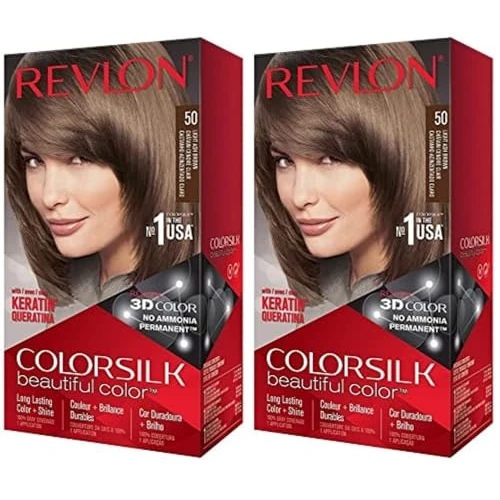 Revlon – Colorsilk Beautiful Color, Coloración Capilar Permanente, con Keratina y Aminoácidos, Color Intenso, Larga Duración, Sin Amoníaco, Resultado Natural, Tono 50 CASTANO CLARO CENIZO