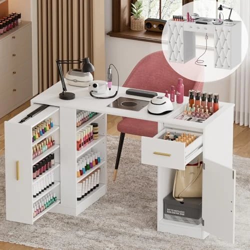 Zeitlich begrenztes Angebot: MSFE Maniküre Tisch Nageltisch mit Absaugung, Stil Nagelstudio Tisch mit 2 Staubsaugerbeuteln, Schublade, Schließfächer und Offene Anzeigetafel für Nail Tech Studio, Zuhause & Kosmetikstudio, weiße von 179.90 € auf 179.90 € (0