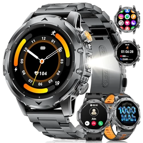 Offerta a tempo: Smartwatch Uomo Militare con 1000mAh/Torcia LED/3 Cinghie, 1.53"HD Smart Watch Orologio con Chiamate, 120+ Modalità Sportive, Cardiofrequenzimetro Sonno, IP68 Smart Watch per Android iOS - 53% da 109.99 € a 52.24 €