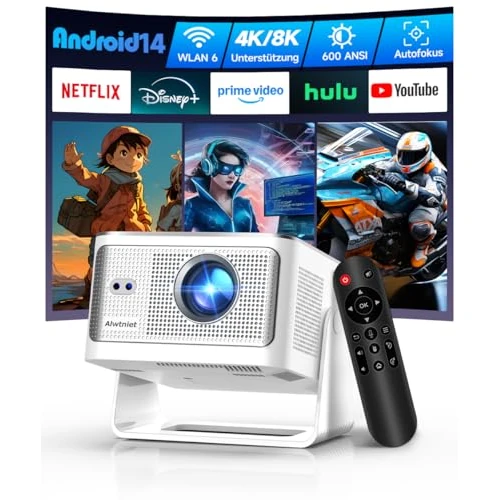 Limited offer: Alwtniet Portable Projector 4K 8K, Native Full HD 1080P Mini Projetor Android 14, WiFi 6 Bluetooth 5.4, Autofocus 6D Auto Keystone 180° Rotation for Mobile Home Cinema Smart TV Ultra Short Throw from 199.89 EUR to 199.89 EUR (save 0%)
