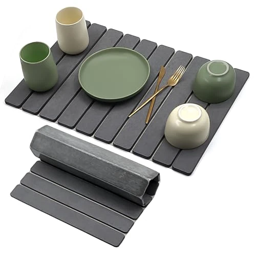 Mata ociekowa – wchłaniająca wodę, szybkoschnąca, antypoślizgowa, z ziemi okrzemkowej, do kuchni (ciemnoszara, 60 x 40 cm)