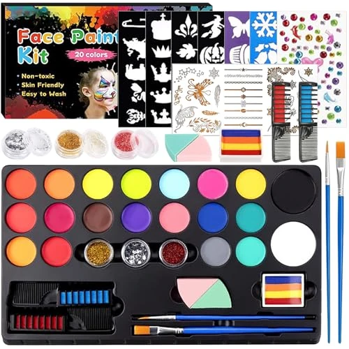 Kinderschminken Set,20 Farben Wasserbasis,Bodypainting Farben für Theaterschminke,Kinderschminke Set Mädchen,für Halloween Karneval Verkleiden (20 Farben)