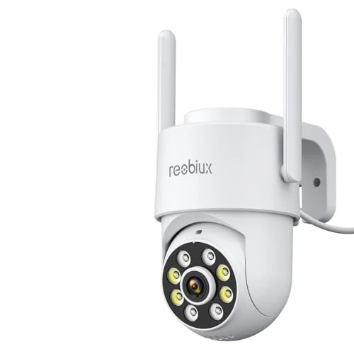 Reobiux Bewakingscamera voor buiten, 1080p, camerabewaking voor buiten/binnen, met gekleurd nachtzicht, 2,4 GHz wifi, bewegingsdetectie, alarm, bekabeld, 2-weg audio, outdoor, 3 m kabel, IP66