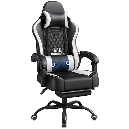 Offerta a tempo: Yaheetech Sedia da Gaming Ergonomica con Cuscino Massaggio Lombare, Schienale Reclinabile e Poggiapiedi Estraibile, Sedia da Ufficio Girevole con Braccioli Imbottiti e Poggiatesta Rimovibile (Bianco) - 0.00% da 129.99 € a 129.99 €
