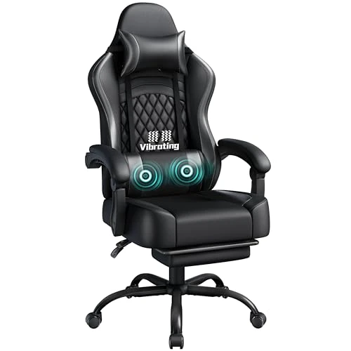 Offerta a tempo: Yaheetech Sedia da Gaming Ergonomica con Cuscino Massaggio Lombare, Schienale Reclinabile e Poggiapiedi Estraibile, Sedia da Ufficio Girevole con Braccioli Imbottiti e Poggiatesta Rimovibile (Nero) - 20% da 129.99 € a 103.73 €