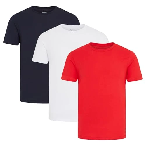 Zeitlich begrenztes Angebot: Reebok Santo Leichte Herren-T-Shirts, 3er-Pack, Baumwollmischung, Herren-Tops, T-Shirt, Multipack, Vector Red/White/Vector Navy, M von 28.00 € auf 23.80 € (15% Rabatt)