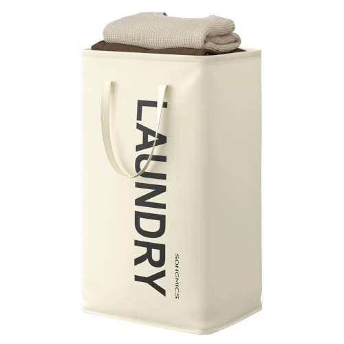Offerta a tempo: SONGMICS Cesto Portabiancheria, 80 L, Contenitore Pieghevole, Sacco Porta Biancheria con Manici, Idrorepellente, Lavanderia Camera da Letto Bagno, Bianco Crema RLH001WD01 - 40% da 17.99 € a 10.78 €