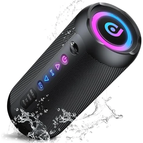 Bluetooth Lautsprecher mit Licht, 30W Musikbox Tragbarer Bluetooth Box mit IPX7 wasserdicht, Dualen Bass-Treibern, 30 Sth Akku, RGB Lichter, TWS Kopplung，AUX, TF Karte, Geeignet Outdoor/Party/Reisen