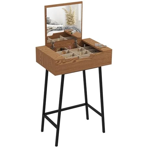 Offerta a tempo: HOMCOM Toeletta Trucco Elegante con Specchio Ribaltabile e 16 Scomparti Nascosti, Tavolo da Trucco in Legno e Acciaio Moderno, Postazione Make Up per Camera da Letto, 60x40x90 cm, Colore Legno - 0.00% da 75.95 € a 75.95 €