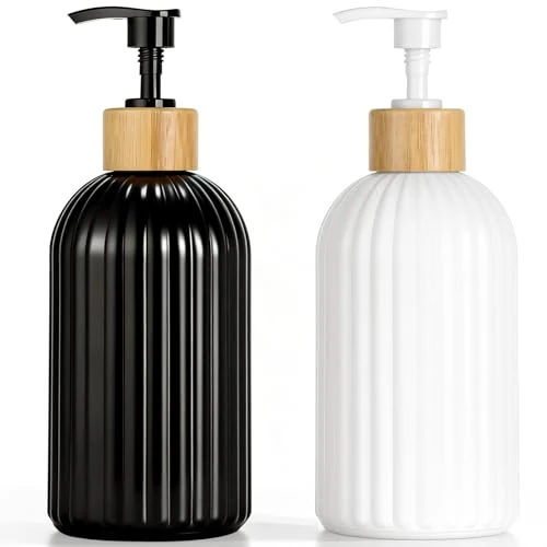 Oferta limitada: VINATO Juego de 2 Dispensadores de Jabón de Vidrio 400ml, Diseño Mate Negro y Blanco, Bomba Manual, Ecológico - para Baño y Cocina de 13.99 € a 13.99 € (ahorro 0.00%)