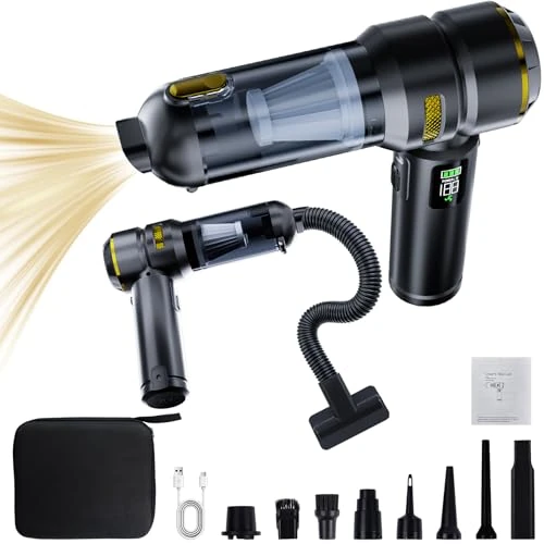 Offerta a tempo: HOVIN Aspirabriciole Senza Fili, 24000Pa Aspirapolvere Auto Portatile, Aspiratore e Soffiatore con Motore Brushless, per la cucina, l’automobile, la casa, i peli di animali (Nero e oro) - 25% da 39.99 € a 29.99 €