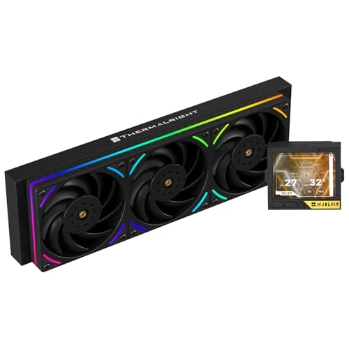 Thermalright Mjolnir Vision 360 UB ARGB Black Aio CPU, schermo IPS con risoluzione 640 x 480, schermo LCD con assorbimento magnetico da 3,5", ventola di scarico 3 in 1 per AM5/LGA1851/1700