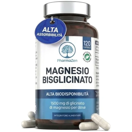 Offerta a tempo: Magnesio Bisglicinato 1500 mg con Vitamina B6 – Supporta Sistema Nervoso, Stress e Stanchezza – Alto Dosaggio 300 mg di Magnesio Puro – 120 Capsule – Integratore Glicinato Chelato – Vegano – PharmaZen - 34% da 14.90 € a 9.90 €