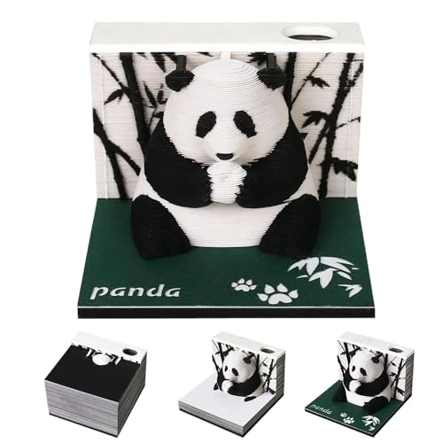 LYPPUL Kalendarz 3D 2026, 2026 Bambusowy kalendarz 3D Panda 2026, Notatnik 3D, notatki samoprzylepne 3D do usuwania z uchwytem na długopisy, dekoracja stołu, kreatywne rzeźby papierowe, prezenty