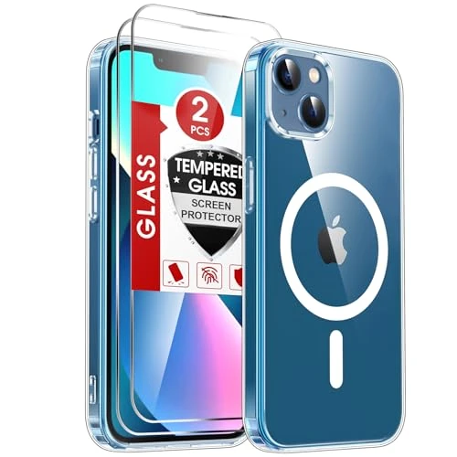 Offerta a tempo: LeYi Cover Magnetica per iPhone 13/14 Trasparente, Compatibile con MagSafe Custodia con 2 Vetro Temperato, Protezione Fotocamera TPU Bumper Originale Antiurto Protettiva Case per Telefono iPhone 13/14 - 14% da 8.54 € a 7.32 €