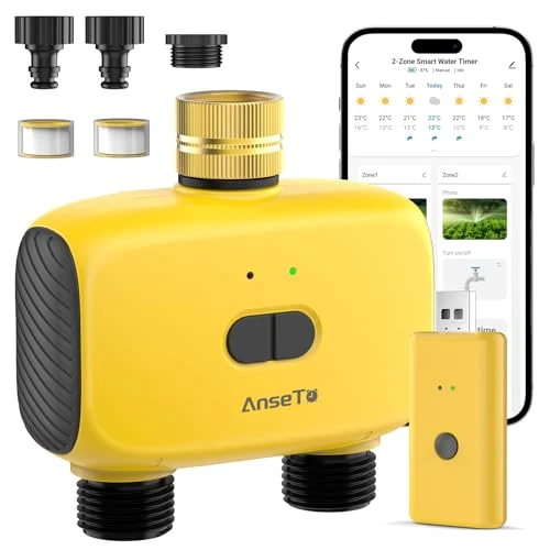 Offerta a tempo: AnseTo Computer di Irrigazione Wifi con 2 Uscite Programmabili per Giardino, Prato, Irrigazione Automatica Temporizzata Sistema di Irrigazione Intelligente con Telecomando WiFi Hub, Ritardo Pioggia - 35% da 49.99 € a 32.48 €