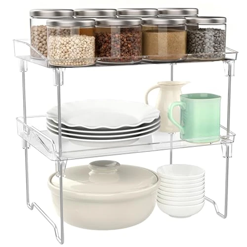 Limited-time offer: Euqvunn 2 Packs Spice Rack, Foldable Cupboard Organiser, Stackable Shelf Organiser Kitchen Storage, Transparent Shelves for Cupboards, Cabinet, Pantry, Countertop from 12.99 £ to 11.68 £ (save 10%)