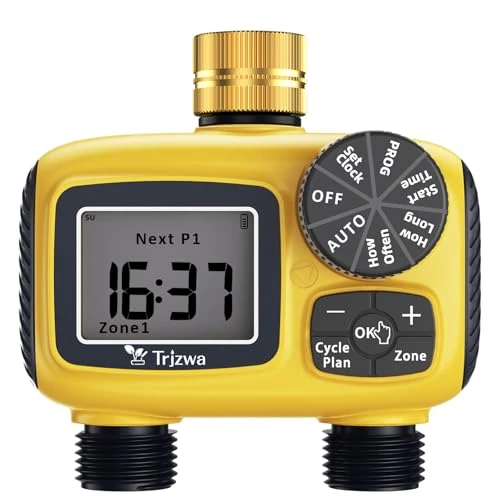 Limited-time offer: TRJZWA Dual Port Sprinkler Timer with LCD Display,2026 Brass Swivel Water Timer with Three Independent Watering Programs per Port,Rain Delay/Child Lock/Manual Watering from 19.79 £ to 16.82 £ (save 15%)