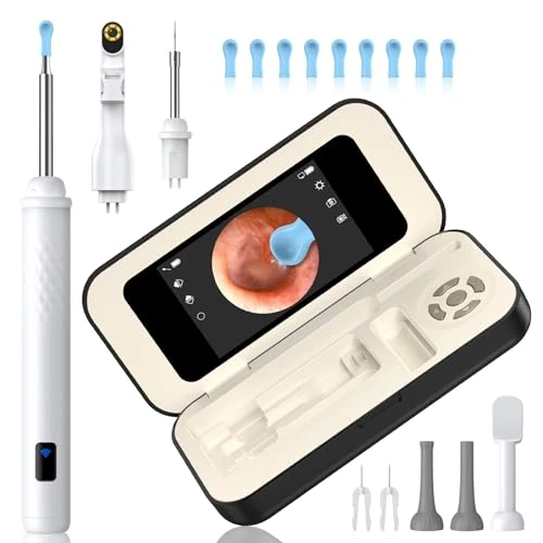 Earglow Ohrenschmalz Entferner Otoskop mit 3.97" Bildschirm Kein App Download Erforderlich, Ohrenreiniger Mit Kamera, Mitesserentferner, Mundpflege-Hilfe, Magnetmontage, Ladekoffer, Für Familie,Reise
