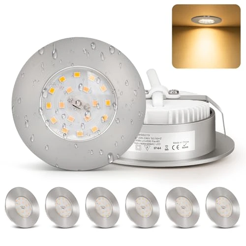 Offerta a tempo: Dehobo Faretti da Incasso a LED 230V Ultra Flat 6W IP44 Faretti da Incasso a LED Per Bagno Faretti da Soffitto Luci da Soffitto, Bianco Caldo 3000K, Faretti da Soffitto in Nichel Opaco Set da 6 Pezzi - 37% da 9.49 € a 5.99 €
