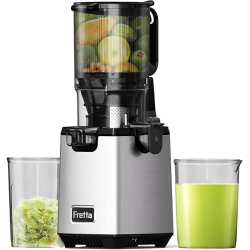 Offerta a tempo: Fretta Estrattore di succo a masticazione lenta 250 W, tecnologia a pressione a freddo per succo ricco di sostanze nutritive, ampio scivolo 135 mm (Argentato) - 60% da 299.99 € a 119.99 €