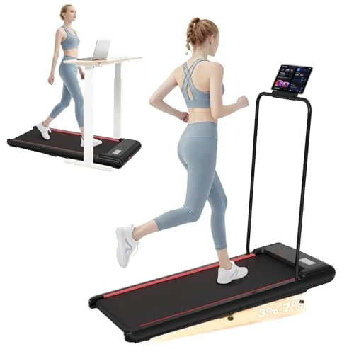 LIKESPORTING Laufband, kompaktes Laufband mit abnehmbarem Lenker, Walking Pad 3 Neigungsstufen, Tablet-Halterung, leiser Motor, Fernbedienung & Display, für Zuhause und Büro (Schwarz)