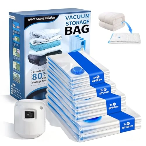 Zeitlich begrenztes Angebot: MFUSUL Vakuumbeutel für Kleidung mit Pumpe,10 Stück Vacuum Bags for Clothing(40 * 60,50 * 70,60 * 80,80 * 110) für Aufbewahrung, Reisen,Kissen Bettdecken Aufbewahrung,Gepäck von 17.99 € auf 15.29 € (15% Rabatt)