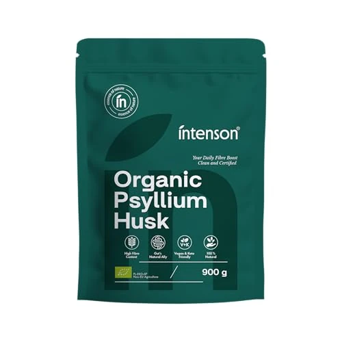 Oferta limitada: Intenson Psyllium Husk Orgánico, 900 g, Certificado Orgánico UE, Alto Contenido en Fibra, 100% Natural, Vegano, Apto para Dieta Keto, Sin Gluten, Sin Aditivos de 32.99 € a 24.74 € (ahorro 25%)
