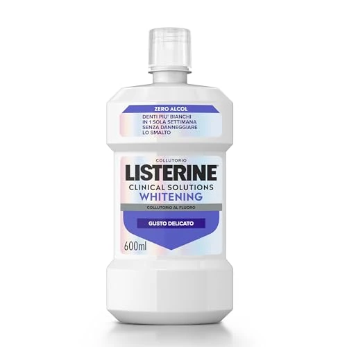Offerta a tempo: LISTERINE Clinical Solutions Whitening, Collutorio sbiancante 0% alcol al gusto delicato di Menta, Collutorio senza alcool per denti più bianchi in una settimana* e un'igiene orale completa, 600 ml - 0.00% da 5.40 € a 5.40 €