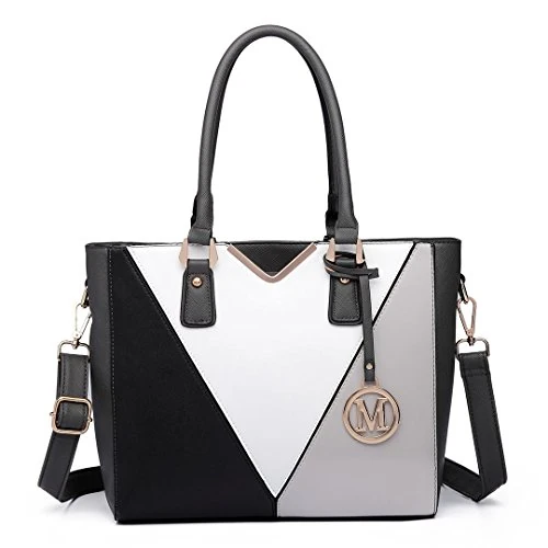 Offerta a tempo: Miss Lulu Borsa Tote Donna Grande, Borse Media Firmate PU Pelle Tracolla a Forma di V, Ampia e Pratica per Viaggio, Università e Lavoro Nero - 15% da 31.99 € a 27.20 €