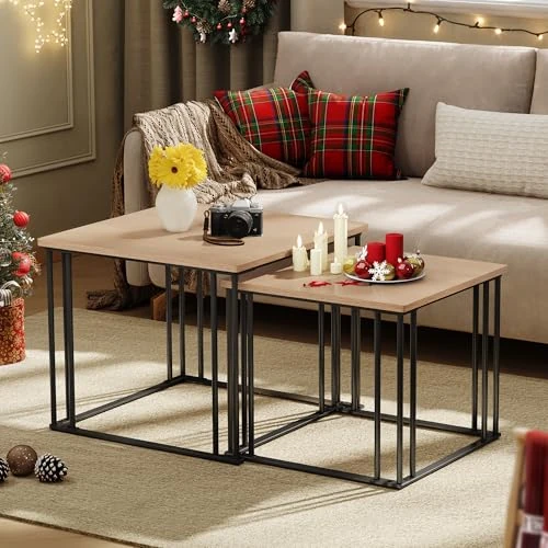 Offerta a tempo: YITAHOME Set di 2 tavolini da salotto in legno, moderni tavolini da cocktail con struttura in metallo, per soggiorno, sala da pranzo, cucina, legno - 0.00% da 29.99 € a 29.99 €