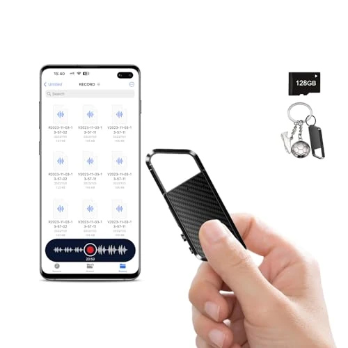 NekSide 128 GB voicerecorder met spraakherkenning –opnameapparaat, mobiele recorder met DSP3.0 OTG-compatibel, 4800 uur inhoud, lange opnamen, voicerecorder, mini-dicterapparaat voor vergadering
