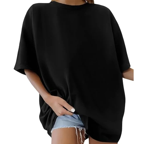 Oferta limitada: PASDUA Camiseta Manga Corta Mujer Camiseta Oversized Verano Cuello Redondo Camisetas Casual Color Sólido T Shirt Algodón Loose Extragrande tee Top Mujer (Negro, XL) de 14.99 € a 9.99 € (ahorro 33%)