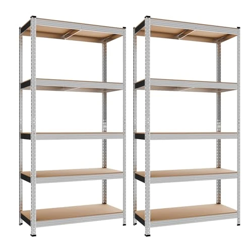 Oferta ograniczona: Zestaw 2 metalowych półek garażowych, regał z 5 regulowanymi półkami, nośność 875 kg, metalowy regał idealny do piwnicy lub garażu (2) z 54.99 EUR na 54.99 EUR (znizka 0%)