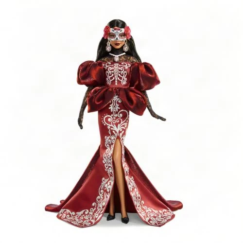 Zeitlich begrenztes Angebot: Barbie Signature Día De Muertos Sammlerpuppe | Satin-Meerjungfraukleid mit Stickdetails, abnehmbare Calavera-Maske, Totenkopf-Akzente, Sammlerverpackung, ab 6 Jahren von 109.99 € auf 89.83 € (18% Rabatt)