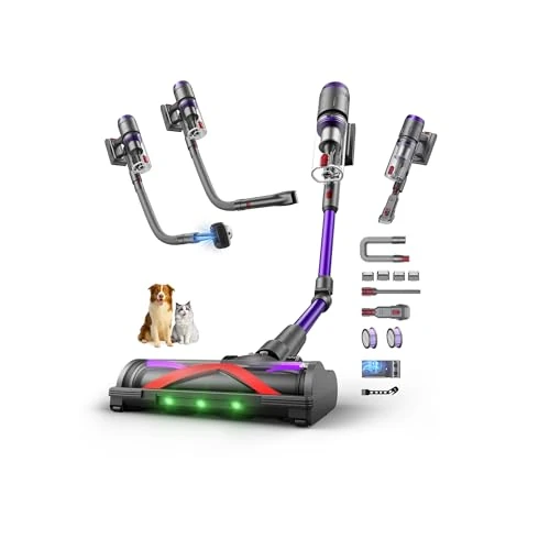 Offerta a tempo: Circlio Aspirapolvere Senza Fili Potente, 600W/58000Pa/75Min, Scopa Elettrica Senza Fili con Tubo Flessibile da 1 m, Tosatrice e Spazzola per Animali, Autoportante per Tappeti/Pavimenti/Peli Animali - 19% da 169.99 € a 137.99 €