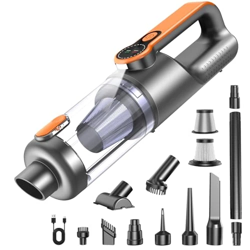 Offerta a tempo: Aspirapolvere Senza Fili, 26000Pa 4-in-1 Aspirapolvere Auto Potente, Scarico Polvere One-touch, Motore Brushless, display HD e Illuminazione, Aspirapolvere Portatile per Casa/Ufficio/Auto, Arancione - 19% da 45.99 € a 37.13 €