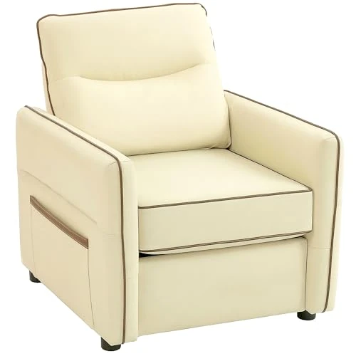Offerta a tempo: HOMCOM Poltrona Salotto con Imbottitura Spessa con Tasche Laterali Beige - 45% da 176.95 € a 97.22 €