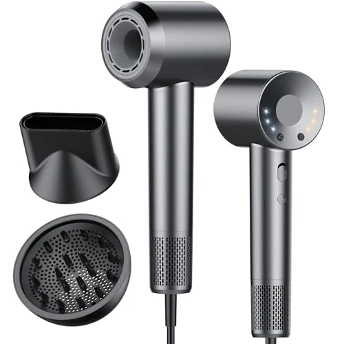 Suszarka do włosów, profesjonalna suszarka do włosów 160 000 RPM, 500 milionów jonów ujemnych, 3 prędkości i 4 temperatury, niski poziom hałasu, dyfuzor magnetyczny i dysza w zestawie
