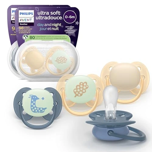 Limited-time offer: Philips Avent Ultra Soft Day & Night Soothers - Orthodontic Design, for Babies 6-18 Months, Glow in the Dark, Symmetrical Silicone Teat, BPA-Free, Sterilising Cases, 4 Pack, SCF094/10 from 16.99 £ to 13.99 £ (save 18%)