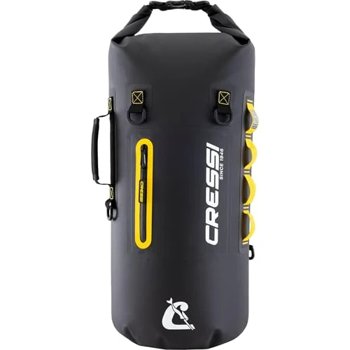 Cressi since 1946 - Ocelot Dry Bag - Unisex Dry Waterproof Bag for Sea, Boat and Water Activities, Available in Small, Medium and Large Sizes, Black/Yellow 30 L