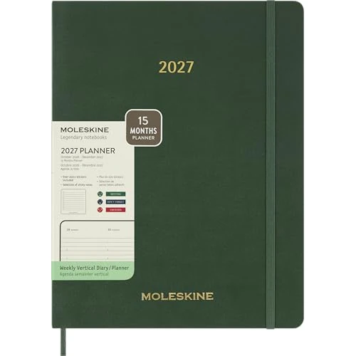 Oferta limitada: Moleskine Agenda Semanal 2026-2027, Agenda Essential de 15 Meses Vista Vertical con Horarios Diarios y Tapa Blanda, Formato XXL 23,5x28,14 cm, Color Verde Mirto de 24.00 € a 15.95 € (ahorro 34%)