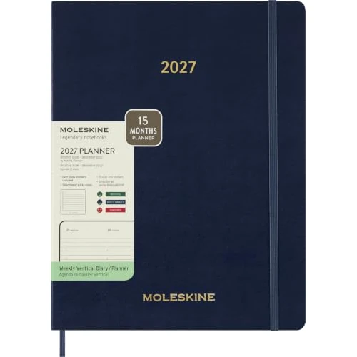 Limited-time offer: Moleskine Weekly Diary 2026-2027, Soft Cover 15 Month Vertical Essential Planner with Daily Time Slots, XXL Size 23.5x28.14 Cm, Sapphire Blue from 22.00 £ to 20.88 £ (save 5%)