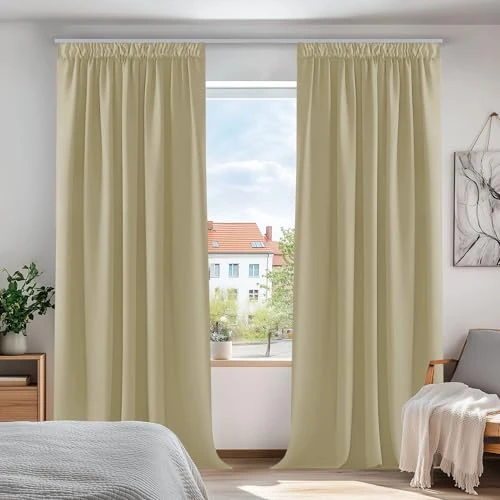 Offerta a tempo: Deconovo Tende Oscuranti per Interni con Fettuccia, Termiche Isolanti – 3 Modi di Montaggio, per Camera da Letto e Soggiorno, 2 Pannelli 140x280 cm, Beige Scuro, Certificato OEKO-TEX - 10% da 40.99 € a 36.99 €